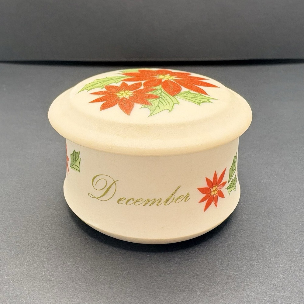 Vintage Lefton‎ December Trinket Box w/ Lid Poinsettia Christmas Holiday KW642